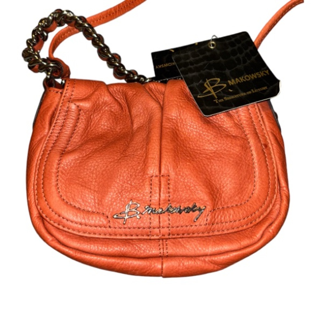 B Makowsky orange leather Crossbody bag purse NWT